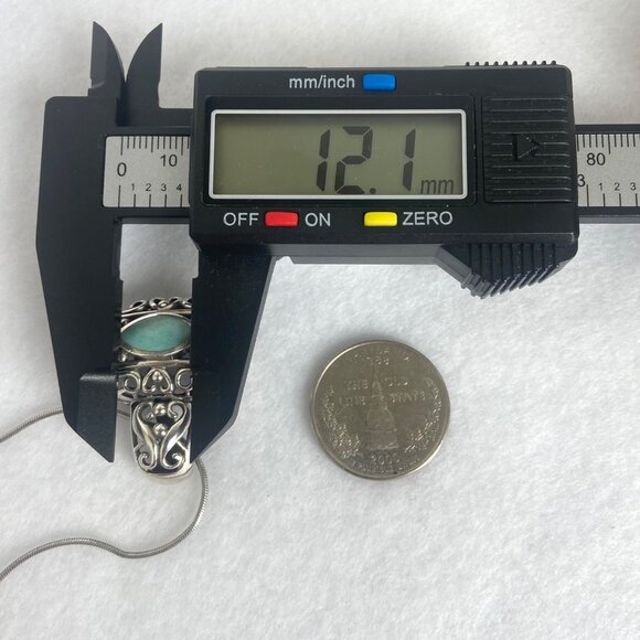 Sterling Silver 925 Chunky Bali Style Scrollwork Turquoise Pendant Necklace 18" - Picture 12 of 16